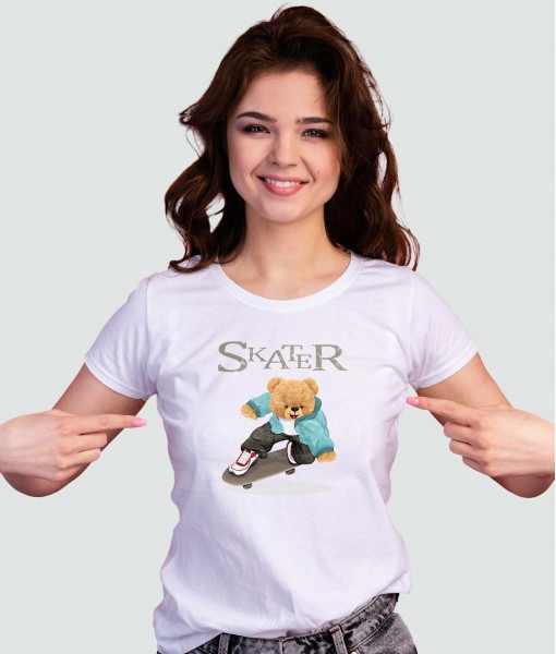 Дамска тениска с щампа Мечета Skater bear
